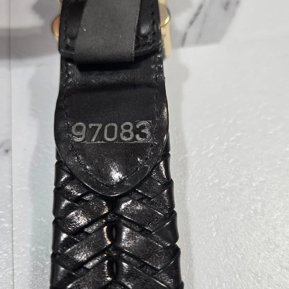Vintage Brighton Woven Leather Belt Womens 34 Black Silver Ornate Buckle 97083